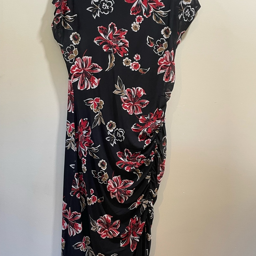 Cato Black Dress with Red Floral Pattern